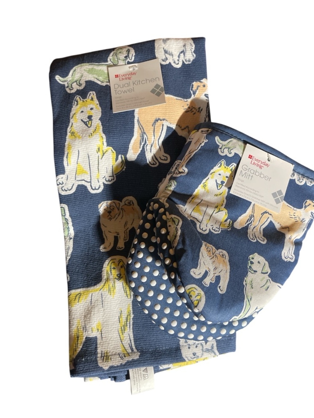 Blue Dog Print Kitchen Towel and Grabber Mitt Set